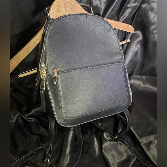 Simple Black backpack purse with gold hardware. Used. - Picture 2 of 6